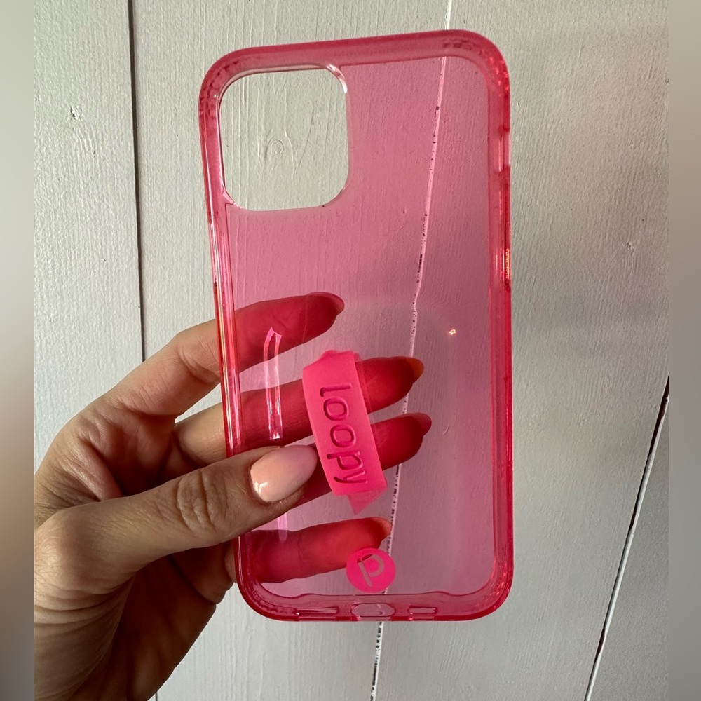 Neon Pink, clear, Loopy case. iPhone 12 Pro